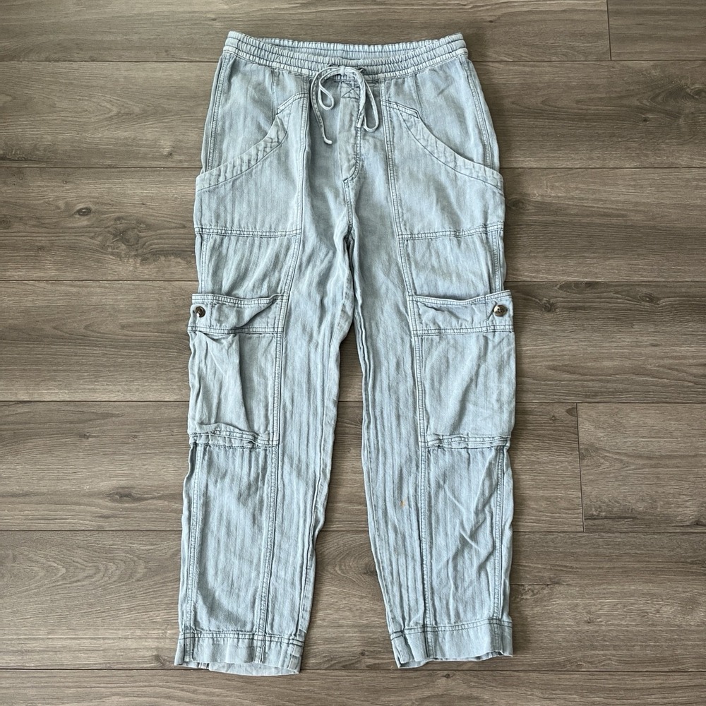Free People Cargo Pants Linen Blend Mens S Light Blue